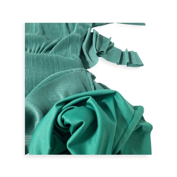 Paper Parachute Long-Sleeve Emerald Green Midi Dress Satin Pleated SZ M Formal - Picture 7 of 10
